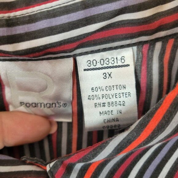 Roamans Womens Top 3X Plus Long Sleeve Button Up Black Red Stripe STR163E - Picture 7 of 8
